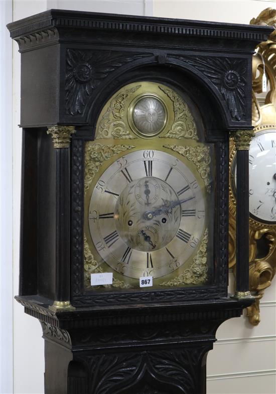 Wm Tickle of Newcastle. A carved oak longcase clock H.215cm